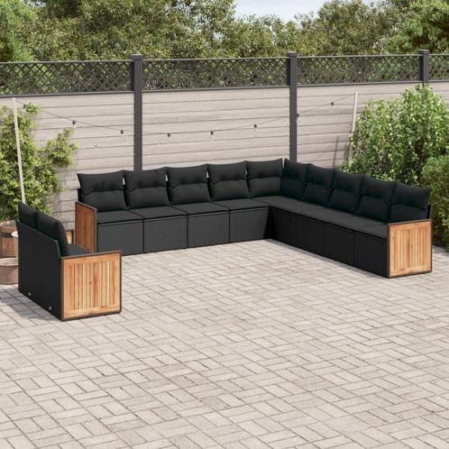 vidaXL 11-delige Loungeset met kussens poly rattan zwart, Tuin en Terras, Tuinsets en Loungesets, Loungeset, Nieuw, Rotan, Verzenden