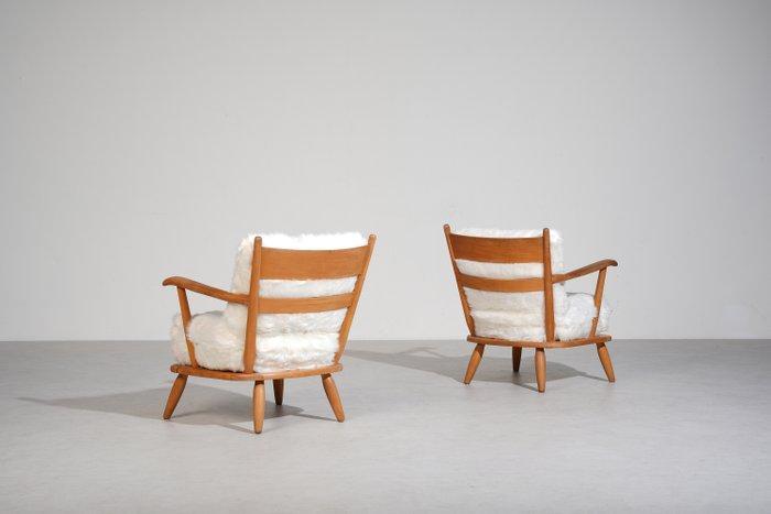 Schwedisch - Fauteuil (2) - Beuken, Faux bont, Antiek en Kunst, Curiosa en Brocante