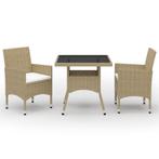 vidaXL 3-delige Tuinset poly rattan en glas beige, Tuin en Terras, Tuinsets en Loungesets, 2 zitplaatsen, Nieuw, Tuinset, Verzenden