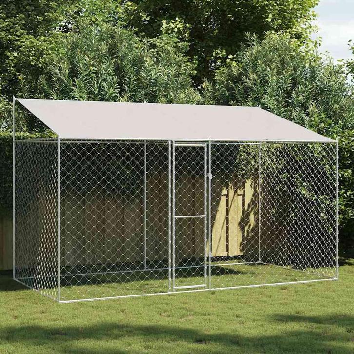 vidaXL Hondenbench Zilver 400 x 200 x 256 cm Gegalvaniseerd, Dieren en Toebehoren, Honden-accessoires, Nieuw, Verzenden