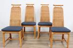 stoelen 4 stuks riet rotan hout stoffen zitting, Hout, Gebruikt, Blauw, Ophalen of Verzenden