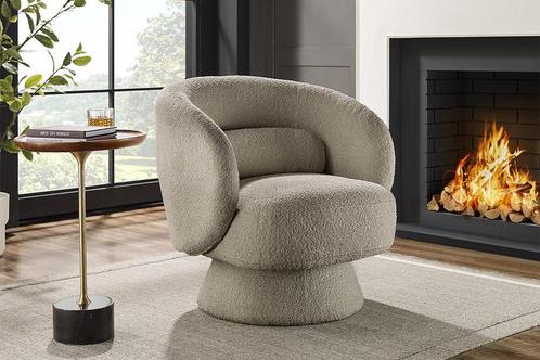 Design draaifauteuil BOSSA NOVA taupe bouclé - 43527, Huis en Inrichting, Fauteuils, Ophalen of Verzenden