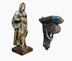 sculptuur, Madonna met kind + Console - 55 cm - Hout, Antiek en Kunst