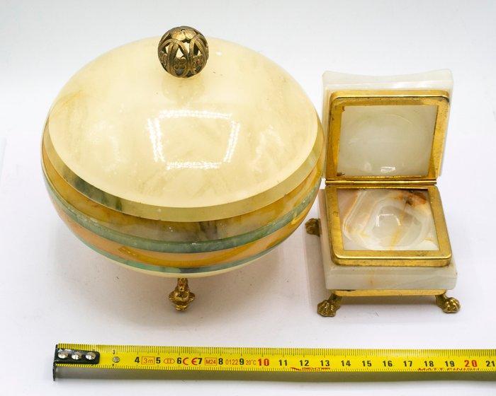 Sieradendoos (2) - juwelenkistje - alabaster - goudkleurig, Antiek en Kunst, Curiosa en Brocante