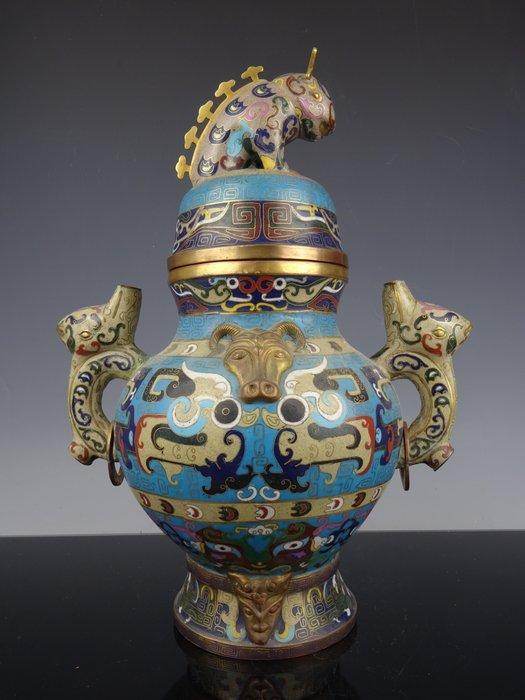 Vaas - Brons, Cloisonné emaille - China - Guangxu, Antiek en Kunst, Antiek | Overige Antiek
