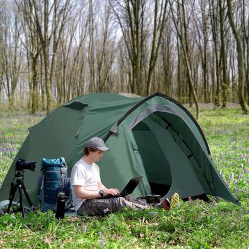 TRUUSK 2-Persoons Campingtent - Grijs - 190T Polyester - Gla beschikbaar voor biedingen