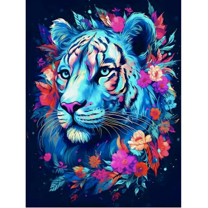 Diamond Painting Set - Tijger & Bloemen/Bladeren - incl. Pen, Hobby en Vrije tijd, Knutselen, Nieuw, Ophalen of Verzenden