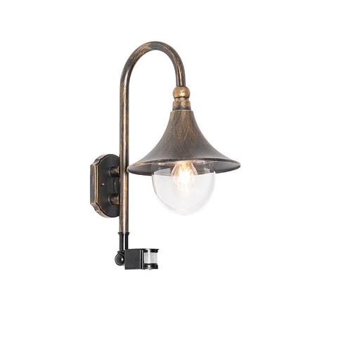 Buiten wandlamp antiek goud IP44 incl. bewegingsmelder -, Tuin en Terras, Buitenverlichting, Nieuw, Minder dan 50 watt