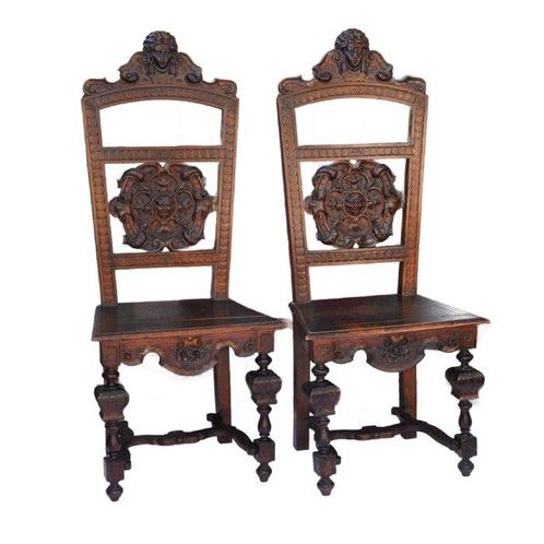 Set di 4 imponenti sedie - Stoel (4) - Walnoot, Antiek en Kunst, Antiek | Meubels | Stoelen en Banken