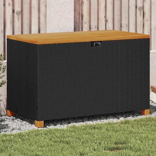 vidaXL Tuinbox 110x55x63 cm poly rattan en acaciahout zwart, Tuin en Terras, Overige Tuin en Terras, Nieuw, Verzenden