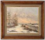 Rob de Haan (1943) - Winterlandschap in avond stemming, Antiek en Kunst, Kunst | Schilderijen | Klassiek
