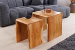 Set van 2 bijzettafels MAMMUT 55cm bruin massief acaciahout, Ophalen of Verzenden, Nieuw