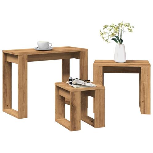 vidaXL 3-delige Bijzettafelset bewerkt hout artisanaal, Huis en Inrichting, Tafels | Bijzettafels, Nieuw, Verzenden