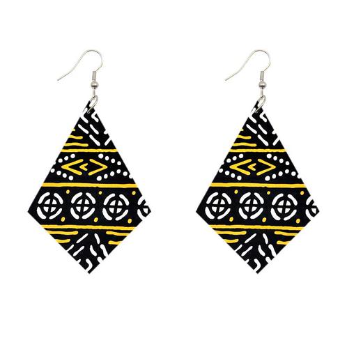 Oorbellen met Afrikaanse print | Ruitvormig - Zwarte Bogolan, Sieraden, Tassen en Uiterlijk, Oorbellen, Nieuw, Ophalen of Verzenden