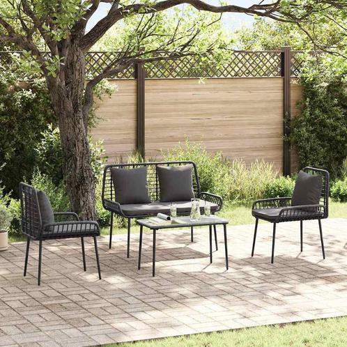 vidaXL Tuin Eetset 3 pcs Zwart en Anthraciet Poly riet en, Tuin en Terras, Tuinsets en Loungesets, Nieuw, Rotan, Verzenden