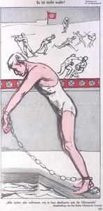 Spotprent over Joodse deelname in de Olympische Spelen in..., Antiek en Kunst, Kunst | Litho's en Zeefdrukken, Verzenden