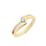 Bicolor gouden solitair ring met diamant; 0,12 ct. | Diam..., Sieraden, Tassen en Uiterlijk, Ringen, 18 tot 19, Goud, Met edelsteen