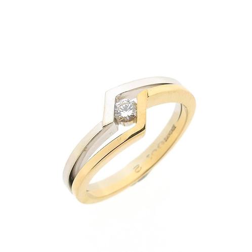 Bicolor gouden solitair ring met diamant; 0,12 ct. | Diam..., Sieraden, Tassen en Uiterlijk, Ringen, Dame, Met edelsteen, Overige kleuren