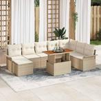 vidaXL Tuin Sofa Set met opslag 9 pcs Beige Poly riet, Verzenden, Nieuw, Rotan