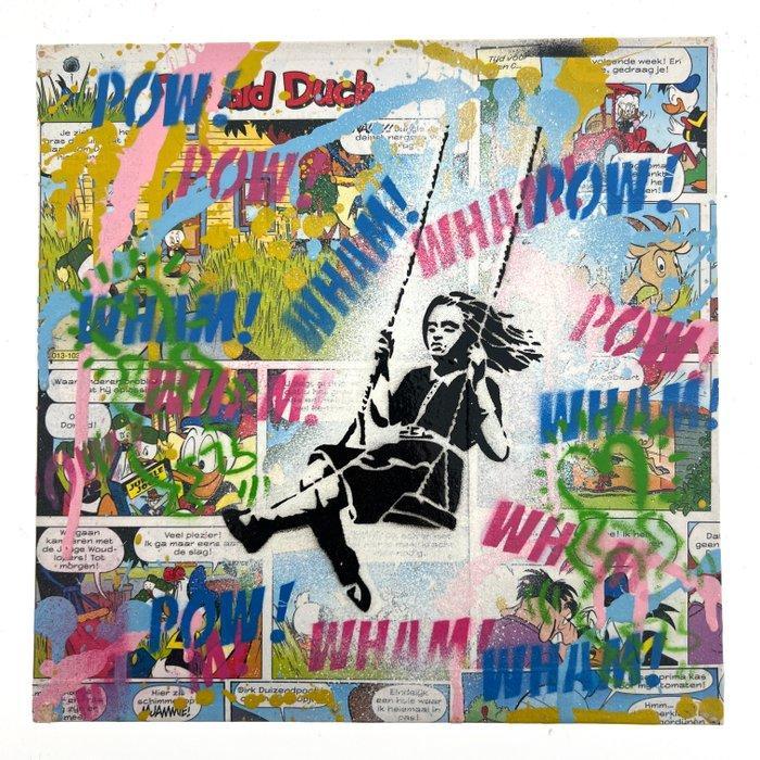 Koen Betjes (XXI) - Banksy Serie: Girl on a Swing x Comics, Antiek en Kunst, Kunst | Schilderijen | Modern