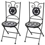 vidaXL Bistrostoelen inklapbaar 2 st keramiek zwart en wit, Tuin en Terras, Verzenden, Nieuw, Metaal