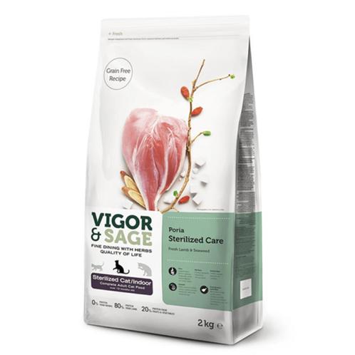 4x Vigor & Sage Kattenvoer Sterilised Indoor Poria 2 kg, Dieren en Toebehoren, Dierenvoeding, Verzenden