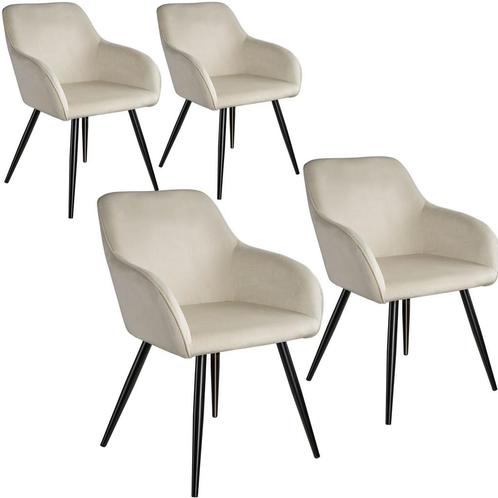 Eetkamerstoel Marilyn fluweellook, zwarte stoelpoten - crème, Huis en Inrichting, Stoelen, Verzenden