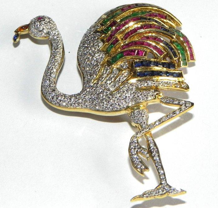 Broche - 18 karaat Geel goud Diamant (Natuurlijk) - Smaragd, Sieraden, Tassen en Uiterlijk, Antieke sieraden