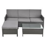Tuinset rattan 3-delig tafel en 3-zitsbank donkergrijs licht, Verzenden, Nieuw