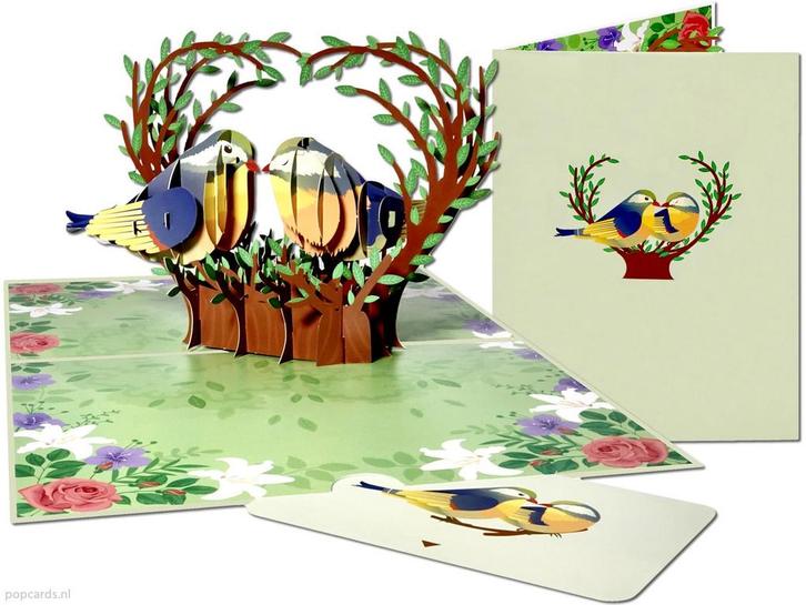 2 verliefde Bluebird Vogels in vogelnest pop-up kaart, Diversen, Wenskaarten, Verzenden