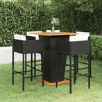 vidaXL 5-delige Tuinbarset met kussens poly rattan zwart, Tuin en Terras, Verzenden, Nieuw, Rotan, 4 zitplaatsen