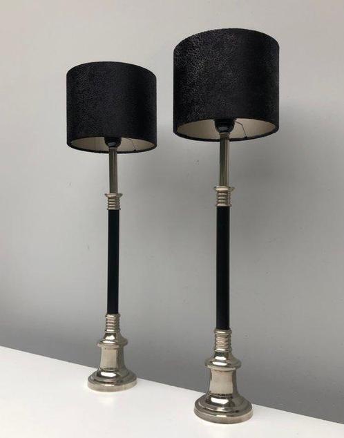 Tafellamp - Staal, Vernikkeld Messing - Twee schemerlampen, Antiek en Kunst, Curiosa en Brocante