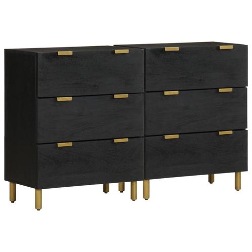 vidaXL Dressoirs 2 st 60x33x75 cm bewerkt hout zwart, Huis en Inrichting, Kasten | Overige, Nieuw, Verzenden