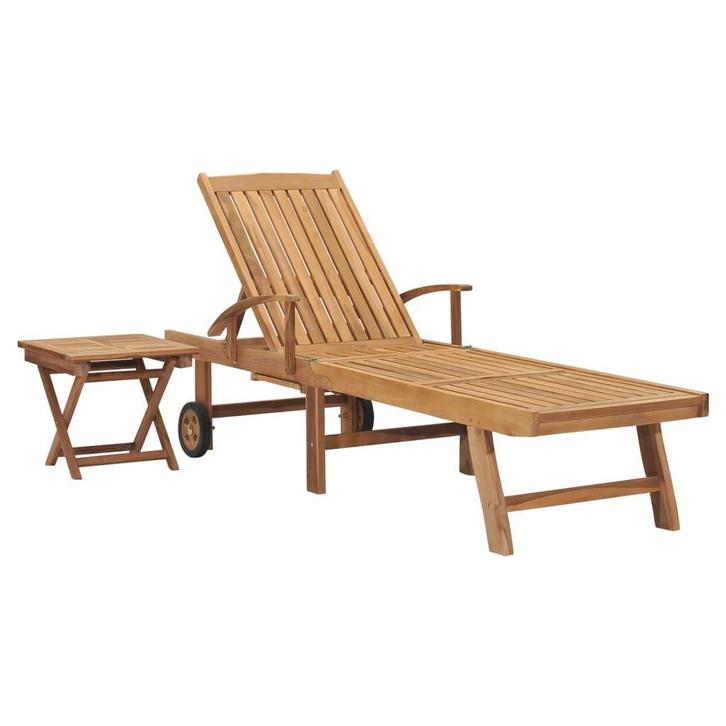 vidaXL Ligbed met tafel massief teakhout, Tuin en Terras, Ligbedden, Nieuw, Verzenden