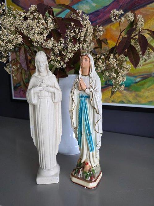 Beeld, Christus Heilig Hart & Maria van Lourdes - 30 cm -, Antiek en Kunst, Antiek | Boeken en Bijbels