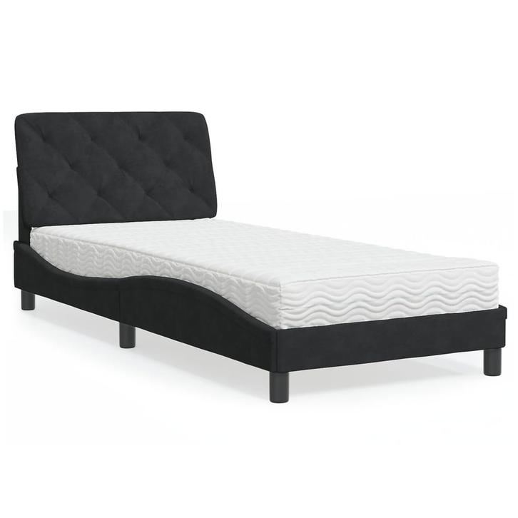 vidaXL Bed met matras fluweel zwart 90x200 cm, Huis en Inrichting, Slaapkamer | Bedden, 90 cm, 200 cm, Zwart, Eenpersoons, Nieuw
