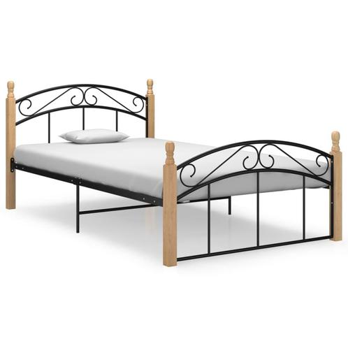vidaXL Bedframe metaal en massief eikenhout zwart 120x200 cm, Huis en Inrichting, Slaapkamer | Bedden, 120 cm, 200 cm, Zwart, Twijfelaar