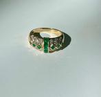 Ring - 14 karaat Geel goud Smaragd - Diamant - Vintage Art, Nieuw