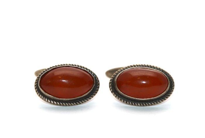 Verguld, Zilver, Baltisch amber Zilver .875 - Manchetknopen, Antiek en Kunst, Antiek | Goud en Zilver