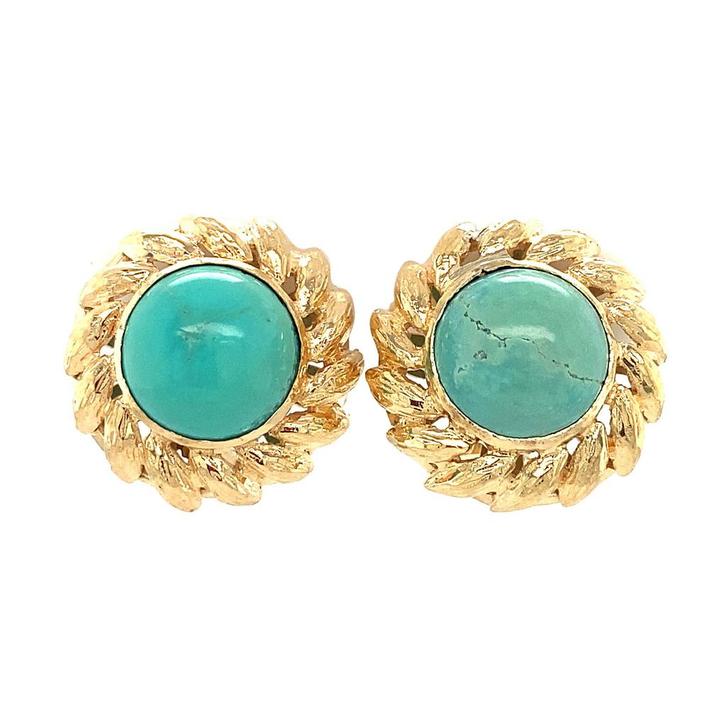 Gouden oorclips met turkoois 14 krt, Sieraden, Tassen en Uiterlijk, Oorbellen, Nieuw, Ophalen of Verzenden