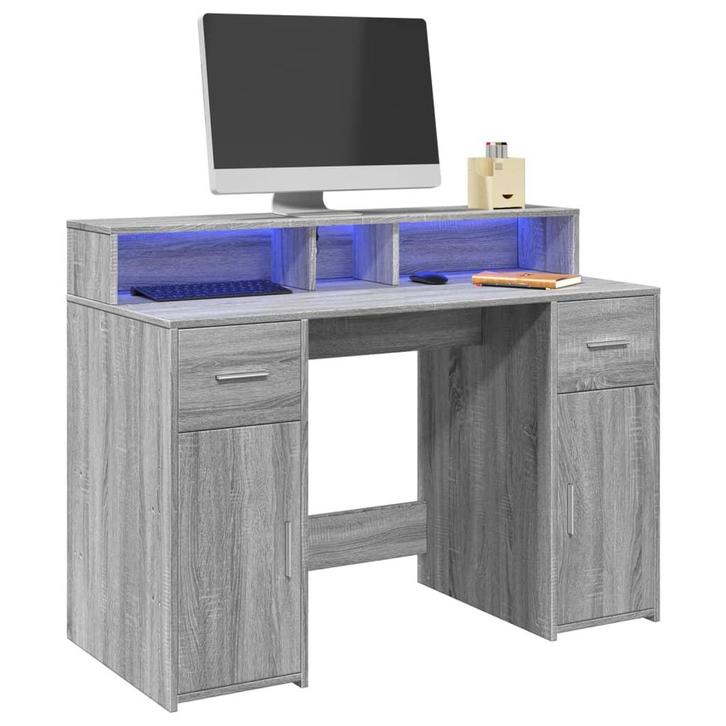 vidaXL Bureau met LED-verlichting 120x55x91 cm hout grijs, Huis en Inrichting, Bureaus, Nieuw, Verzenden