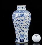 Een Chinese blauw-wit Vogels en vlinders balustervaas en