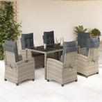 vidaXL 7-delige Tuinset met kussens poly rattan grijs, 6 zitplaatsen, Nieuw, Tuinset, Verzenden