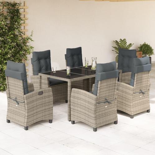 vidaXL 7-delige Tuinset met kussens poly rattan grijs, Tuin en Terras, Tuinsets en Loungesets, Tuinset, Nieuw, 6 zitplaatsen, Rotan