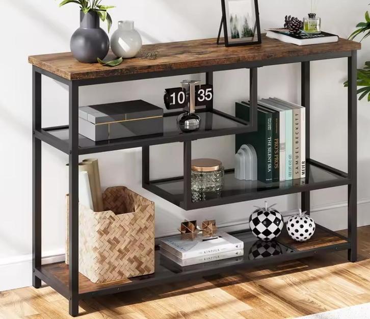 Smalle Consoletafel 4 Lagen – Glas & Metaal, 100 cm, Huis en Inrichting, Keuken | Keukenelementen, Nieuw, Verzenden