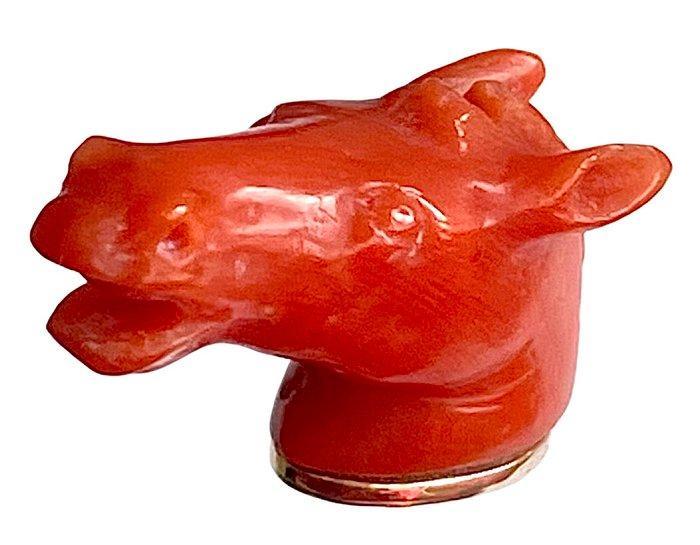 Koraal - Antieke Italiaanse koraal 9-karaats gouden gesneden, Antiek en Kunst, Antiek | Goud en Zilver