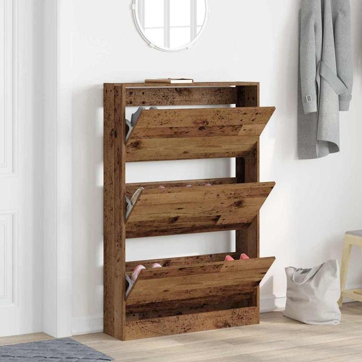 vidaXL Schoenenkast Oud hout 80 x 21 x 125.5 cm Bewerkt hout, Huis en Inrichting, Kasten | Schoenenrekken, Nieuw, Verzenden