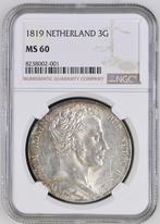 Koning Willem I 3 Gulden 1819 Utrecht MS60 NGC, Postzegels en Munten, Munten | Nederland, Verzenden, Koning Willem I, Losse munt