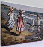 Francis Cristaux (1950) - Fillettes au bord de Mer et le
