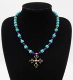 Howliet turquoise, saffier, robijn - Boeddhistische ketting